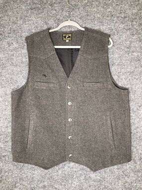 Wyoming Traders Mens Vest 100% Virgin Wool Size L Western Cowboy Rodeo Gray